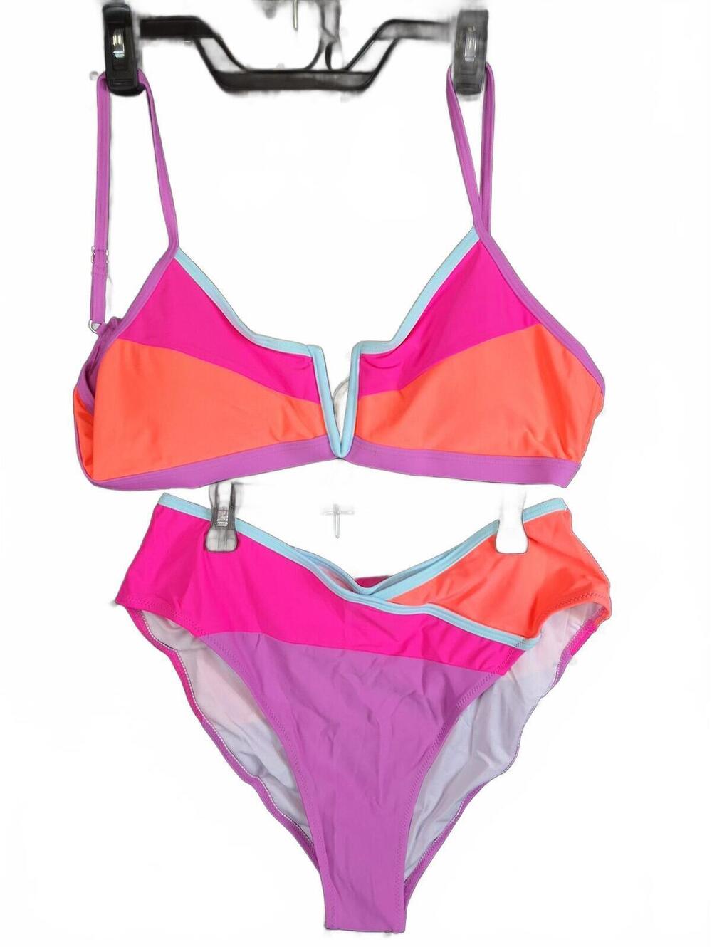 Vibrant Colorblock Bikini Set XL High Waisted 2 Piece Swim